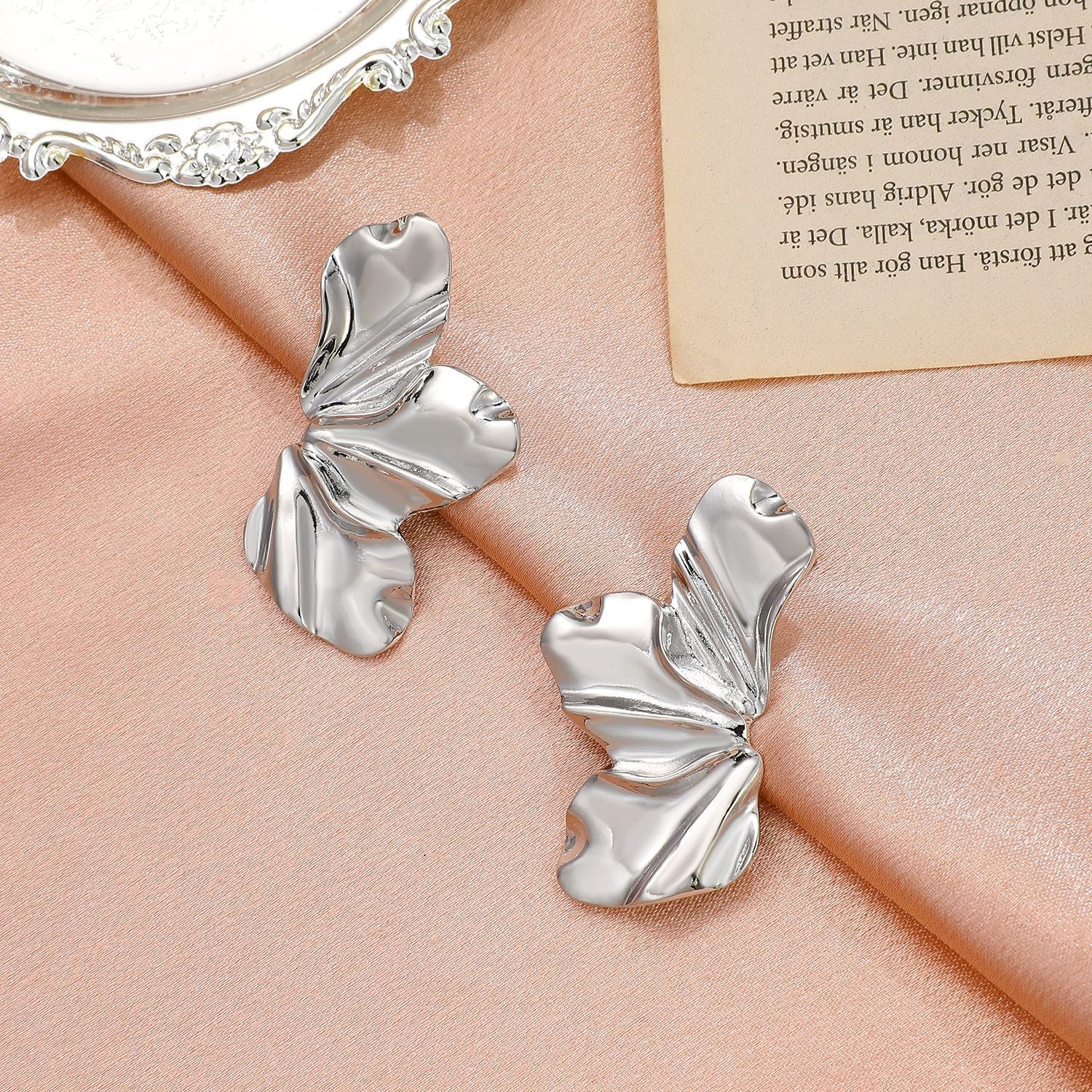European and American retro exaggerated golden flower earrings simple temperament matte irregular petal earrings alloy earrings for women - Negative Apparel