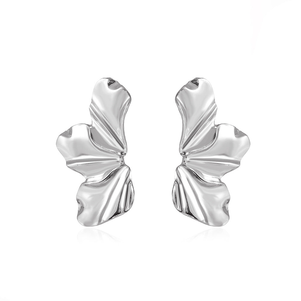 European and American retro exaggerated golden flower earrings simple temperament matte irregular petal earrings alloy earrings for women - Negative Apparel