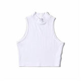 European and American summer new retro small high collar vest women's elastic slim fit short style navel - exposed sleeveless sports top - Negative Apparel