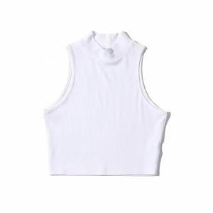 European and American summer new retro small high collar vest women's elastic slim fit short style navel - exposed sleeveless sports top - Negative Apparel