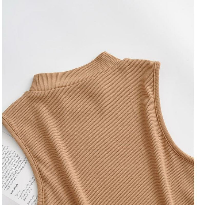 European and American summer new retro small high collar vest women's elastic slim fit short style navel - exposed sleeveless sports top - Negative Apparel