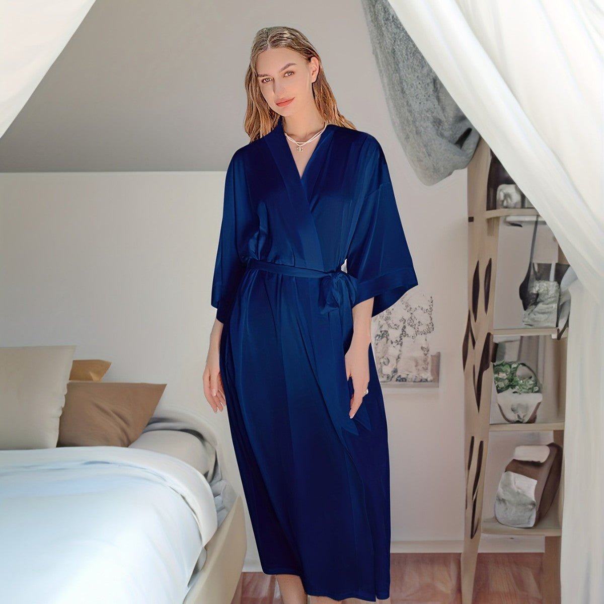 European and Americanice silk pajamas women's home leisure long pajamas women's bathrobes loungewear WP3200 - Negative Apparel
