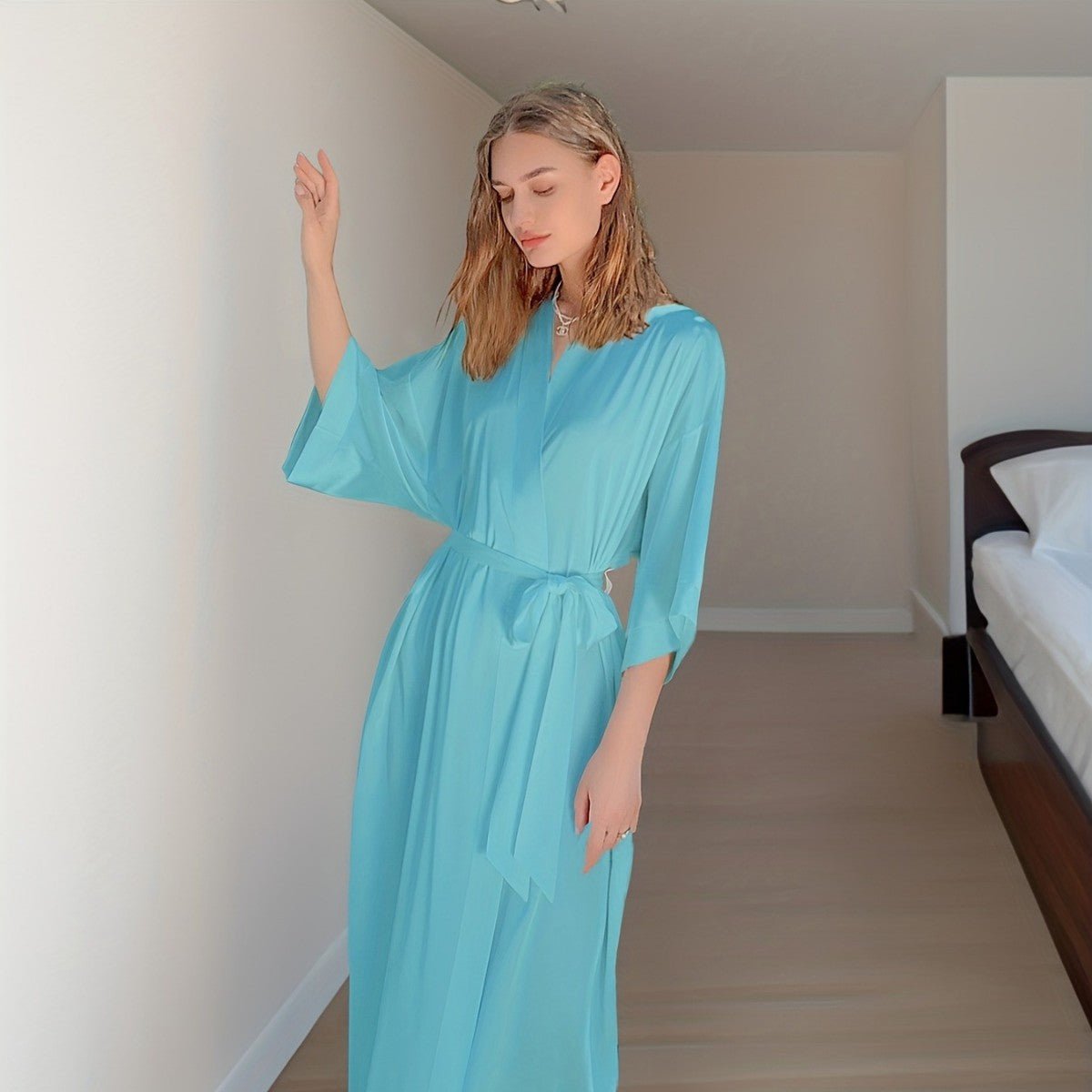 European and Americanice silk pajamas women's home leisure long pajamas women's bathrobes loungewear WP3200 - Negative Apparel