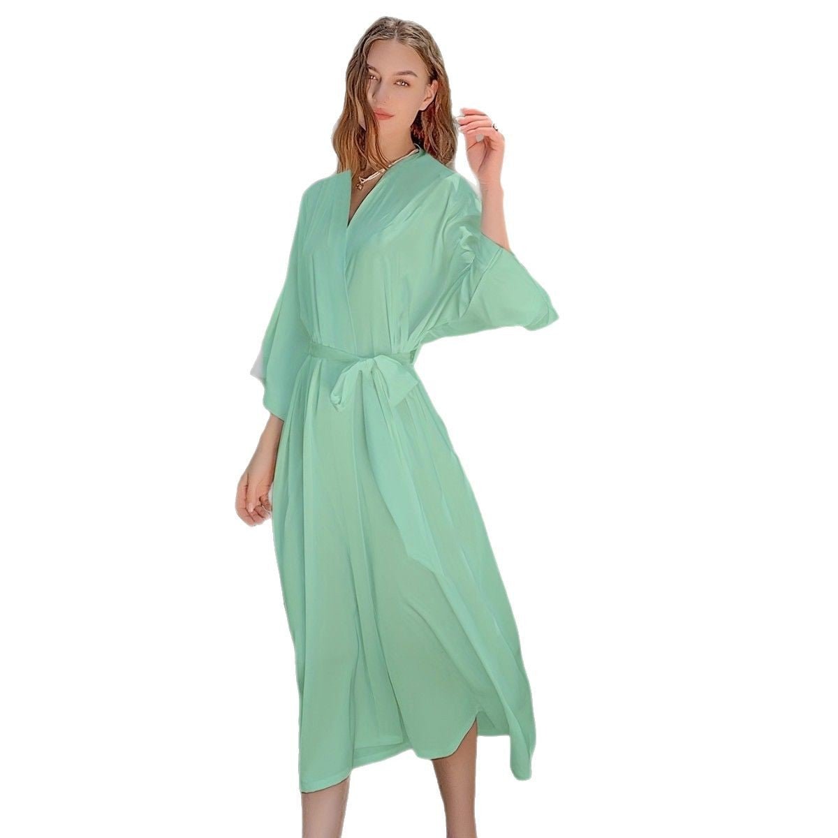 European and Americanice silk pajamas women's home leisure long pajamas women's bathrobes loungewear WP3200 - Negative Apparel