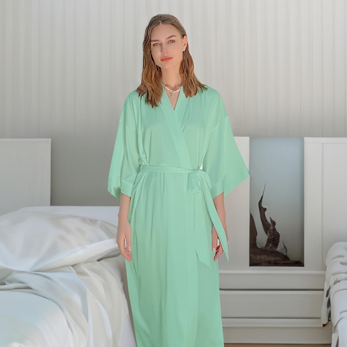 European and Americanice silk pajamas women's home leisure long pajamas women's bathrobes loungewear WP3200 - Negative Apparel