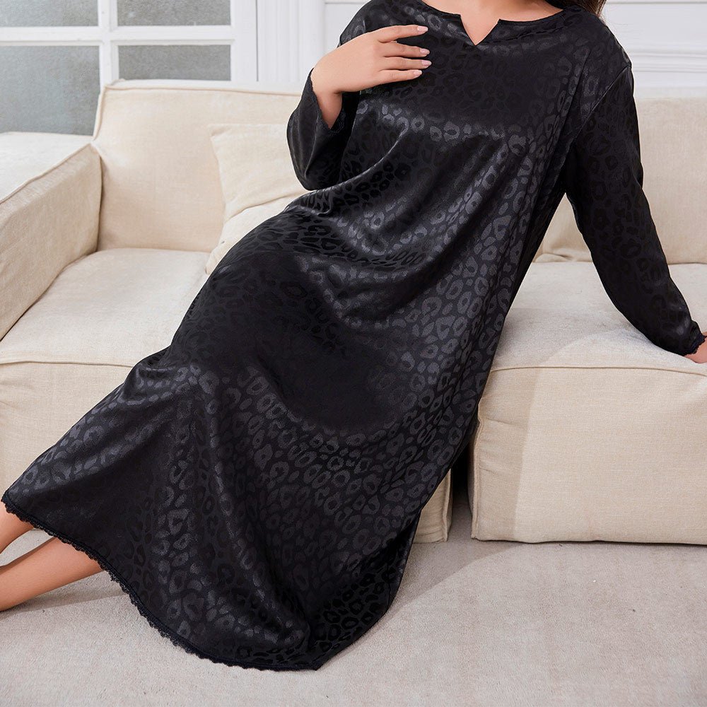explosion of new large - size fashion lazy home pajamas women's long - sleeved leopard print loose nightdress 22280 - Negative Apparel