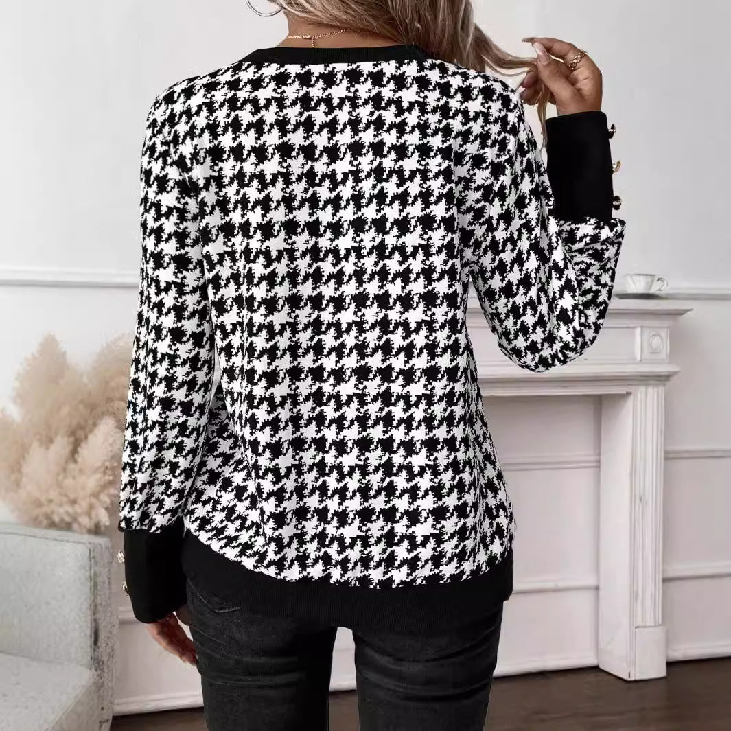 explosion spring 2025 elegant women's printing sweater V - neck long - sleeved T-shirt top women - Negative Apparel