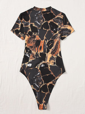 EZwear Marble Print High Cut Bodysuit - Negative Apparel