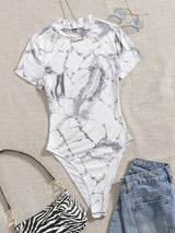 EZwear Marble Print High Cut Bodysuit - Negative Apparel