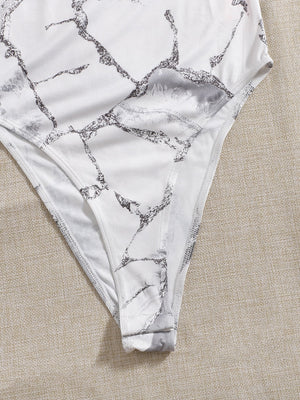 EZwear Marble Print High Cut Bodysuit - Negative Apparel