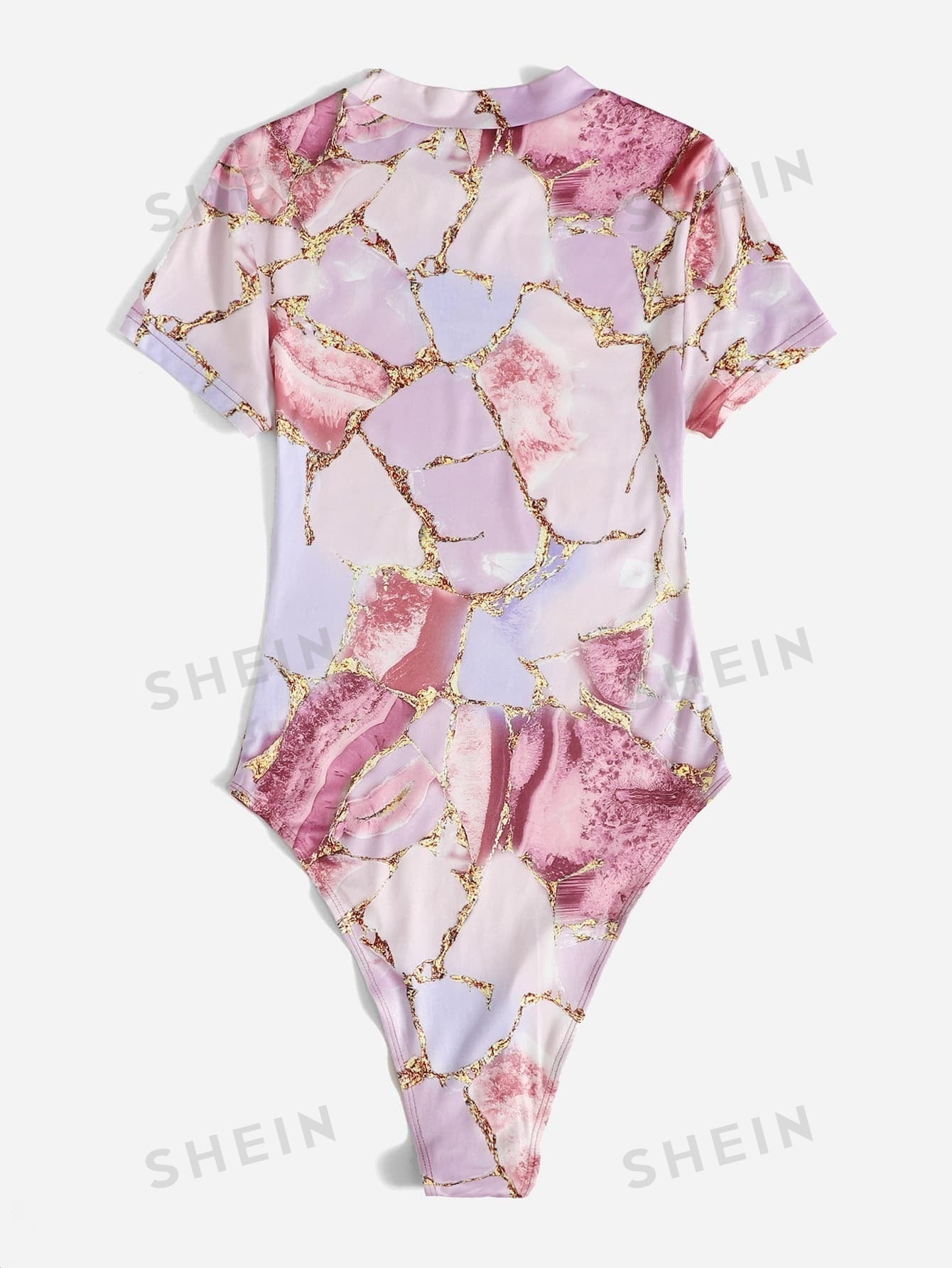 EZwear Marble Print High Cut Bodysuit - Negative Apparel