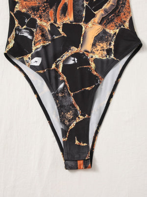 EZwear Marble Print High Cut Bodysuit - Negative Apparel