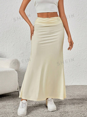 EZwear Solid Color Pleated Detail Skirt - Negative Apparel