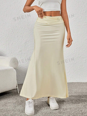 EZwear Solid Color Pleated Detail Skirt - Negative Apparel