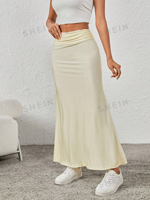 EZwear Solid Color Pleated Detail Skirt - Negative Apparel