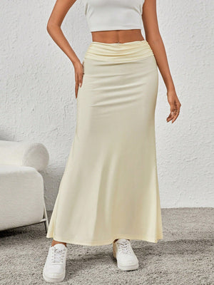 EZwear Solid Color Pleated Detail Skirt - Negative Apparel