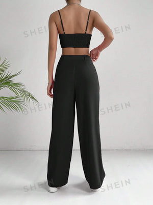 EZwear Solid Crop Cami Top & Wide Leg Pants - Negative Apparel