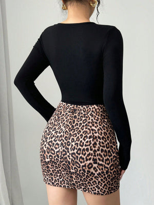 Fashionable Commuter Leopard Print Bodycon Mini Skirt - Negative Apparel