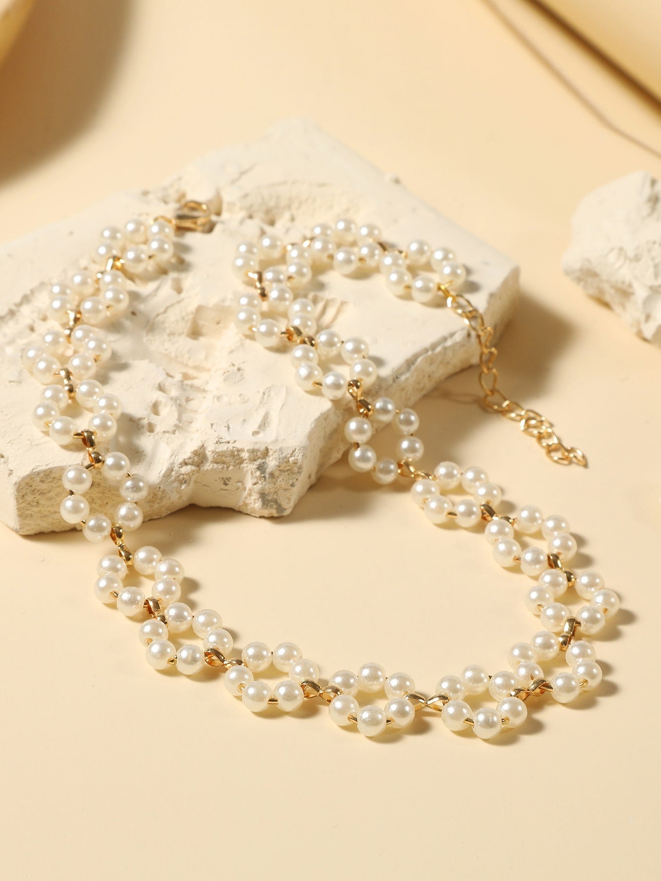 Faux Pearl Beaded Flower Decor Necklace - Negative Apparel