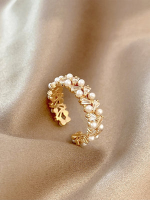 Faux Pearl Decor Cuff Ring - Negative Apparel