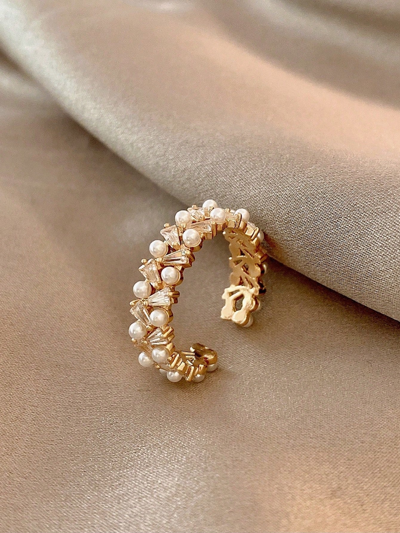 Faux Pearl Decor Cuff Ring - Negative Apparel