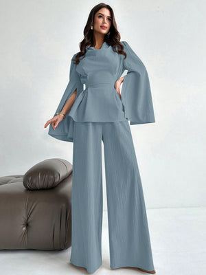 Firerie 2pcs Women Autumn/Winter Lace Up Long Sleeve Blouse Top And Mermaid Hem Skirt Set FD - Negative Apparel