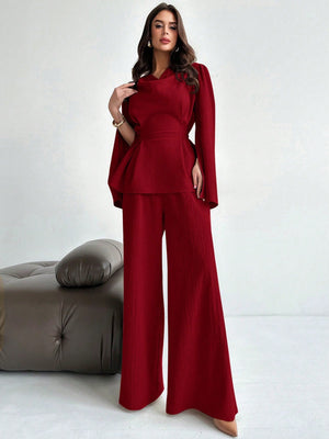 Firerie 2pcs Women Autumn/Winter Lace Up Long Sleeve Blouse Top And Mermaid Hem Skirt Set FD - Negative Apparel