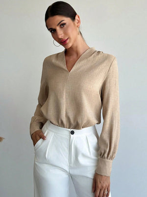 Firerie New Autumn/Winter Women Casual V - Neck Long Sleeve Shirt, Elegant Fashion Music Festival & Office Work Outfit - Negative Apparel