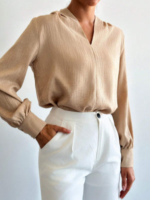 Firerie New Autumn/Winter Women Casual V - Neck Long Sleeve Shirt, Elegant Fashion Music Festival & Office Work Outfit - Negative Apparel