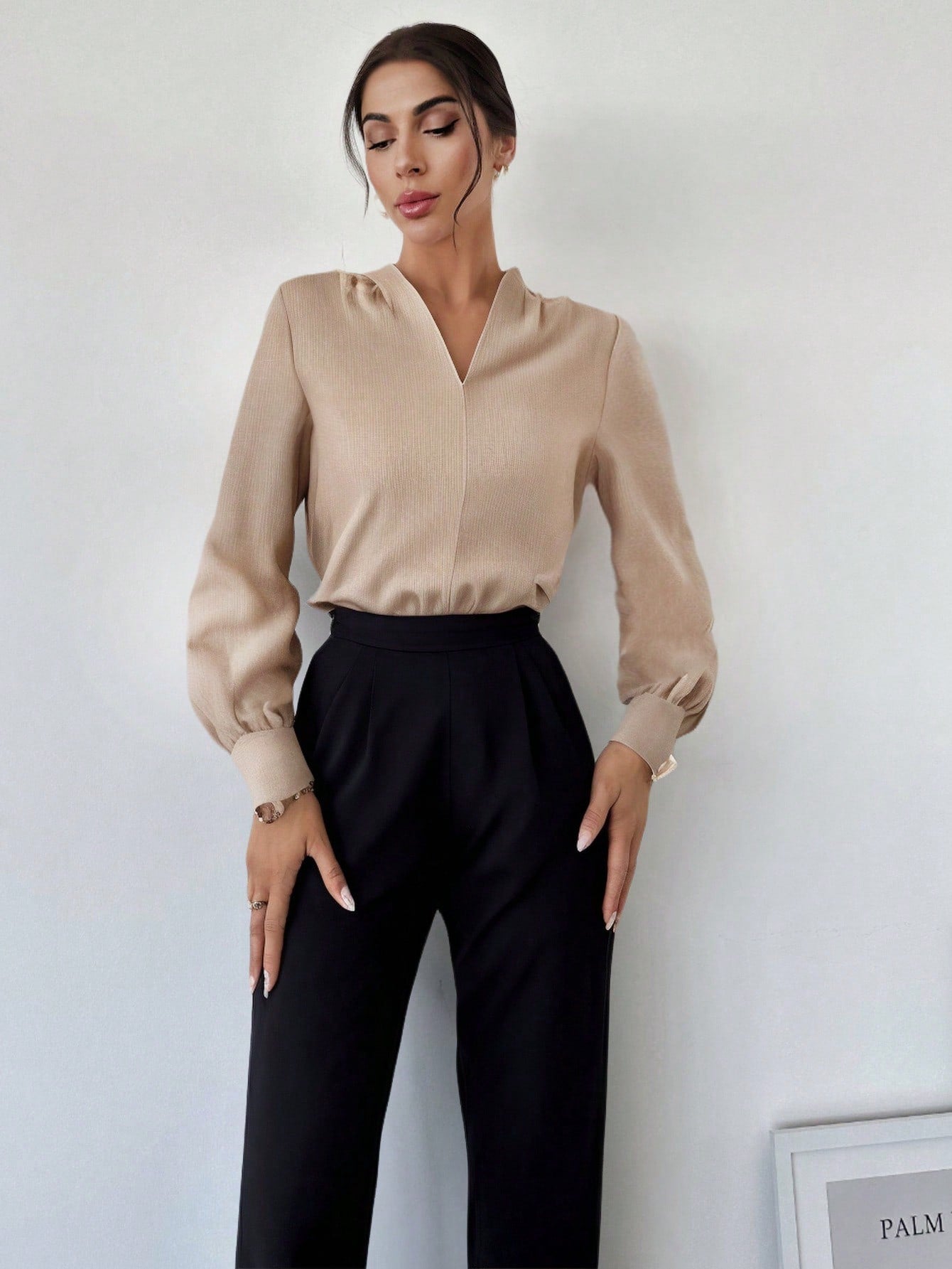 Firerie New Autumn/Winter Women Casual V - Neck Long Sleeve Shirt, Elegant Fashion Music Festival & Office Work Outfit - Negative Apparel