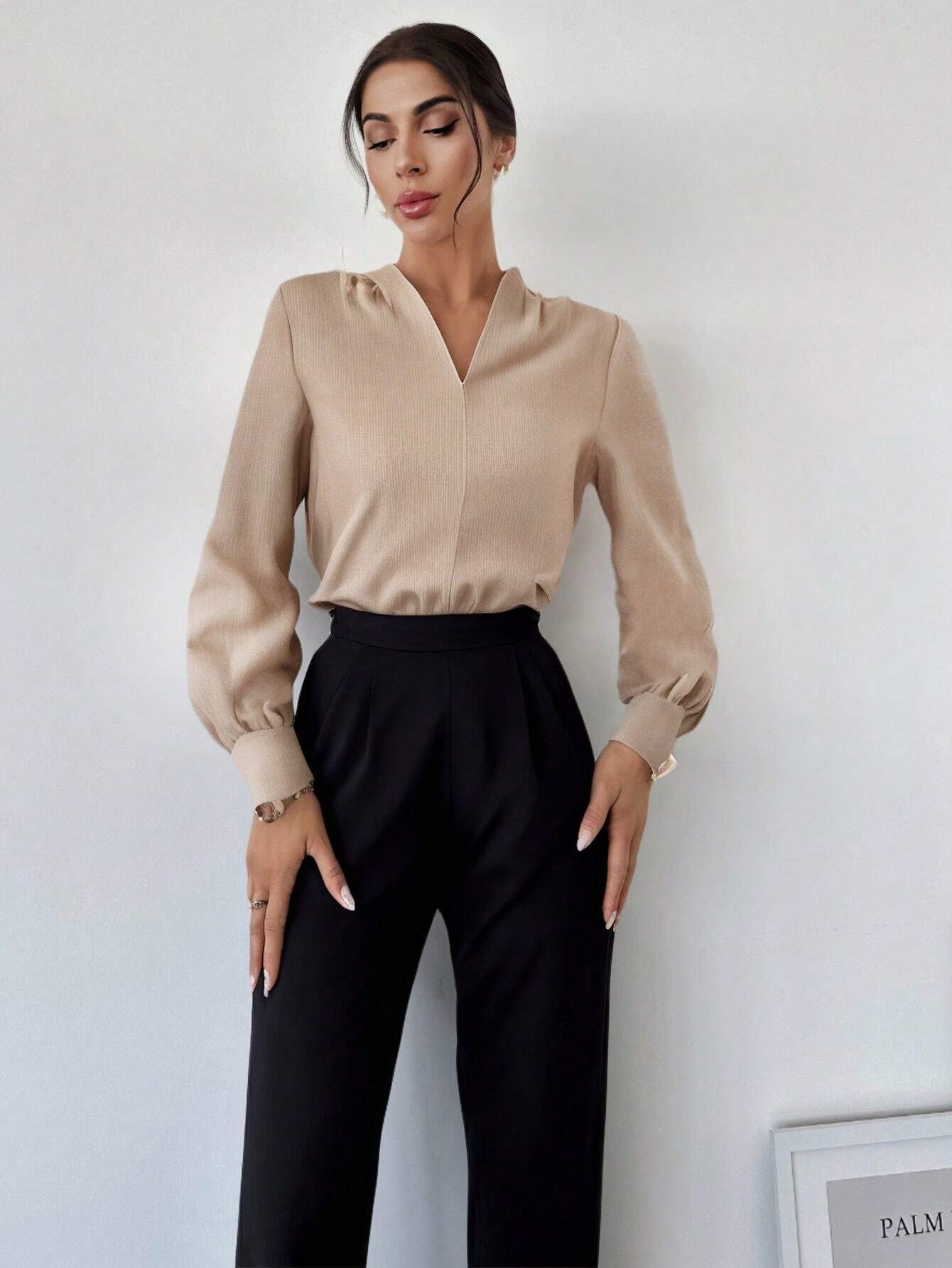 Firerie New Autumn/Winter Women Casual V - Neck Long Sleeve Shirt, Elegant Fashion Music Festival & Office Work Outfit - Negative Apparel