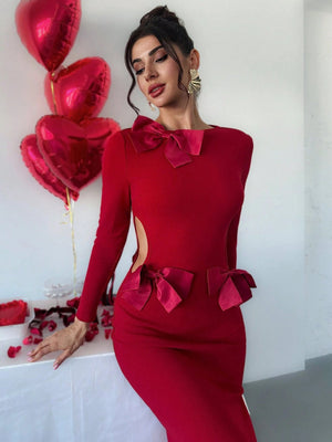 Firerie Women's Elegant Bowknot Long Sexy Dress For Valentine's Day ,Bodycon Burgundy Dress ,Women's Valentine's Day Dating Dress ,Vacation Outfits ,Woman Valentine's Day Dress,Red Dress FD - Negative Apparel
