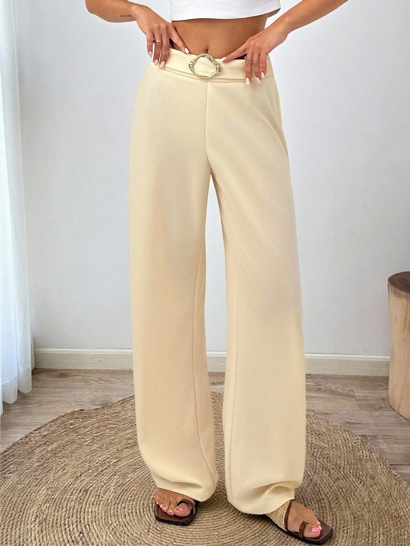 Firerie Women's Elegant Casual Loose Waist High - Rise Khaki Pants FD - Negative Apparel