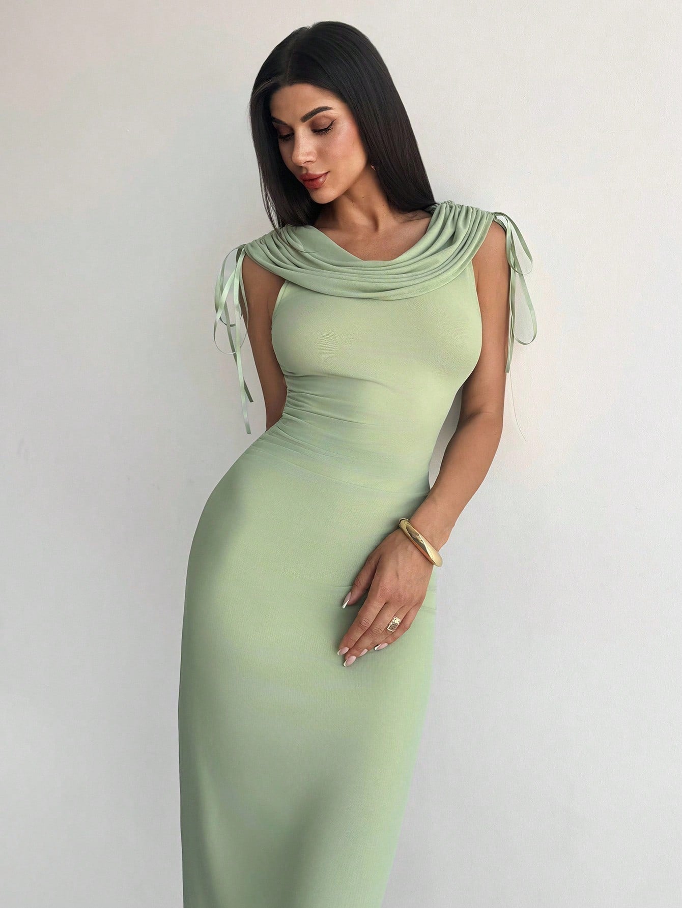 Firerie Women's Elegant Romantic Delicate Scoop Neck Sleeveless Cinched Waist Straight Mesh Dress FD - Negative Apparel