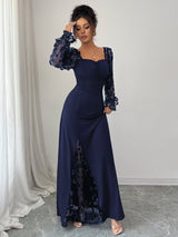 Flora Royale | Square - Neck Puff Sleeve Maxi Dress - Negative Apparel