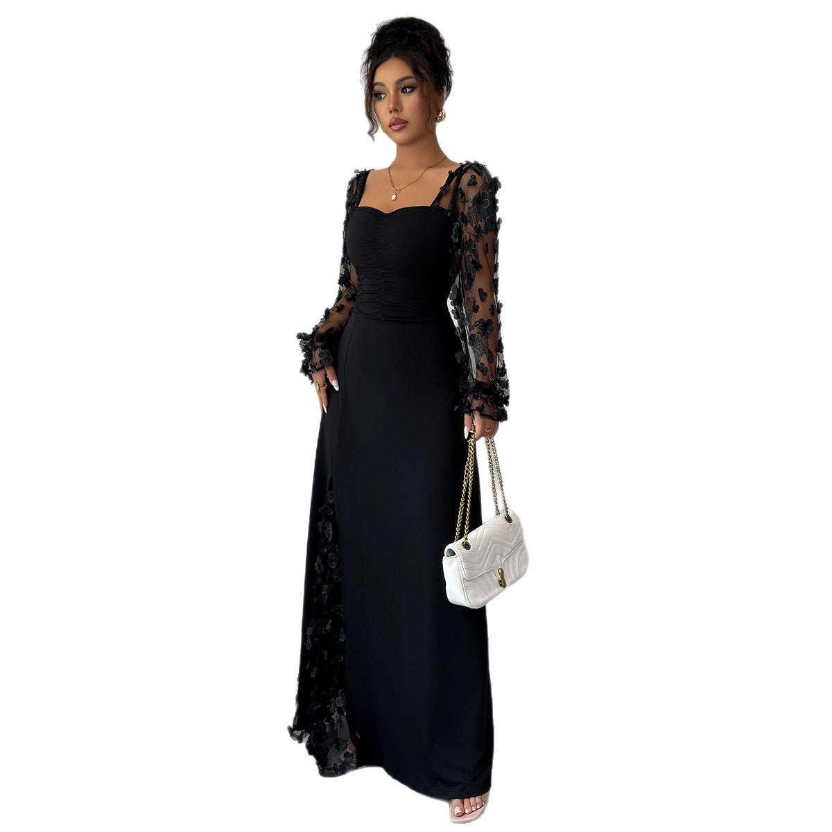 Flora Royale | Square - Neck Puff Sleeve Maxi Dress - Negative Apparel