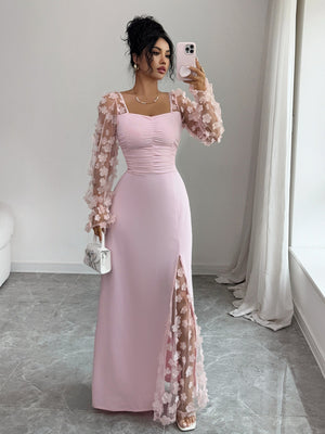 Flora Royale | Square - Neck Puff Sleeve Maxi Dress - Negative Apparel