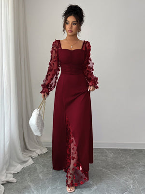 Flora Royale | Square - Neck Puff Sleeve Maxi Dress - Negative Apparel