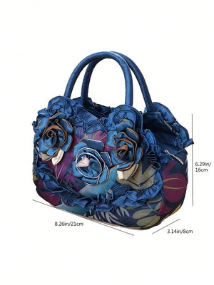 Floral Decoration Drawstring Small Handbag, Trendy Evening Bag, Simple Phone Bag - Negative Apparel