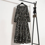 Floral dress children's new sweet temperament long - sleeved high - waisted chiffon dress light luxury - Negative Apparel