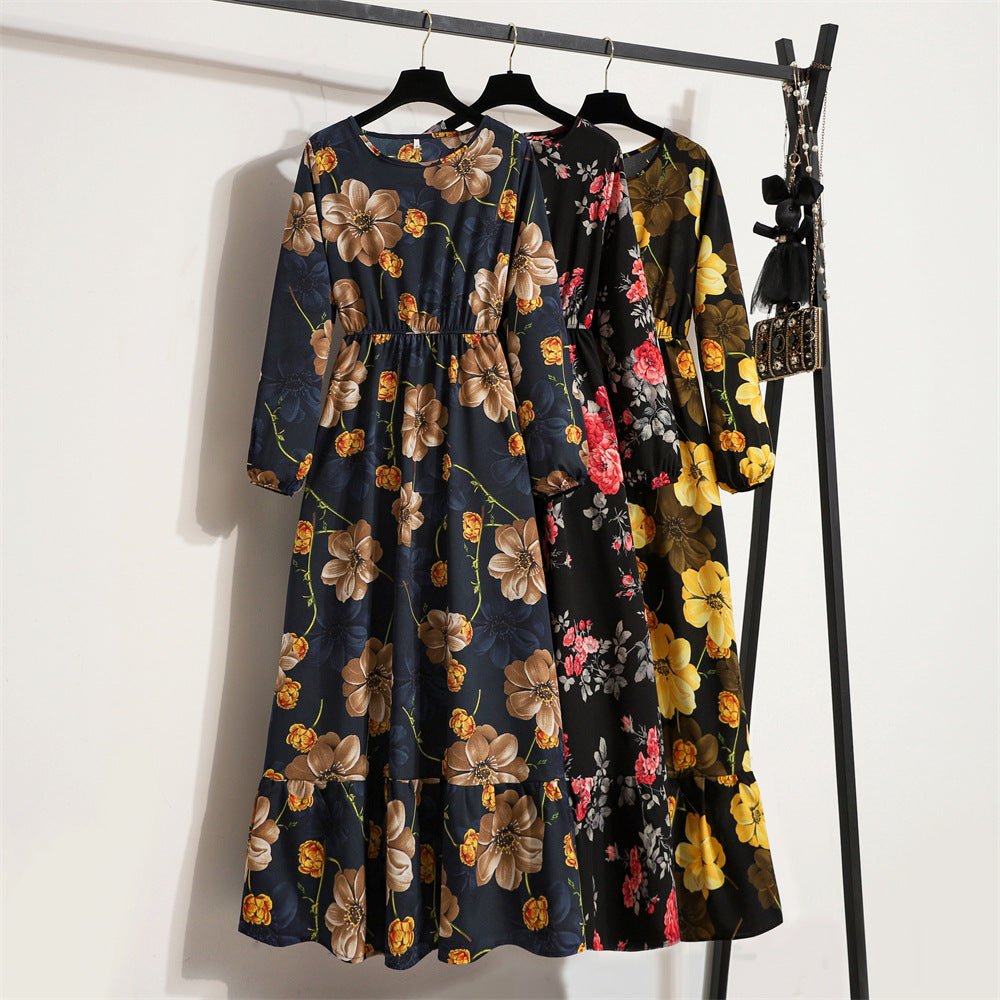 Floral dress children's new sweet temperament long - sleeved high - waisted chiffon dress light luxury - Negative Apparel