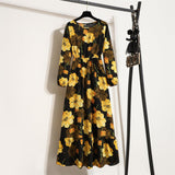 Floral dress children's new sweet temperament long - sleeved high - waisted chiffon dress light luxury - Negative Apparel
