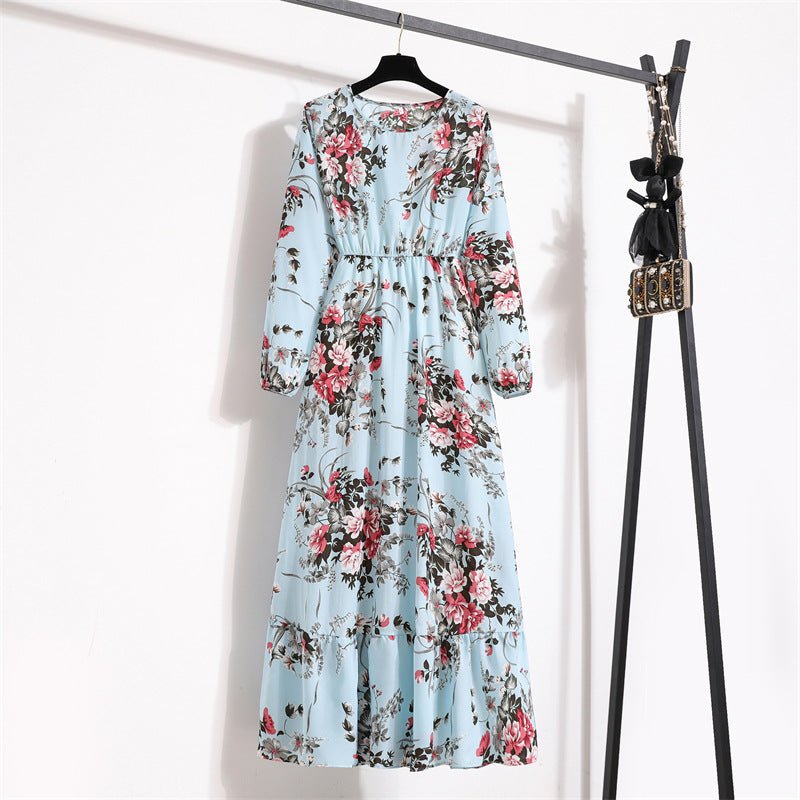 Floral dress children's new sweet temperament long - sleeved high - waisted chiffon dress light luxury - Negative Apparel