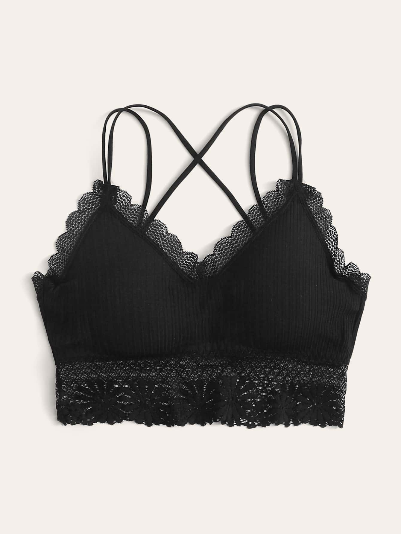 Floral Lace Crisscross Bralette Lingerie - Negative Apparel