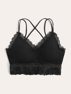 Floral Lace Crisscross Bralette Lingerie - Negative Apparel