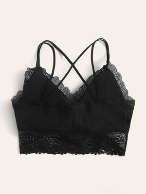 Floral Lace Crisscross Bralette Lingerie - Negative Apparel