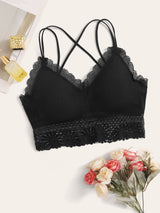 Floral Lace Crisscross Bralette Lingerie - Negative Apparel