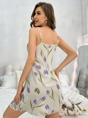 Floral Printed Spaghetti Strap Sleep Dress - Negative Apparel