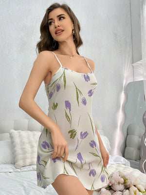 Floral Printed Spaghetti Strap Sleep Dress - Negative Apparel