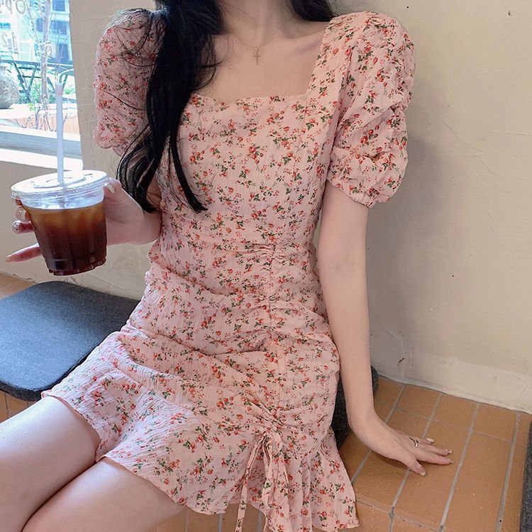 Floral skirt gentle style ins women's summer unique design artistic skirt Korean style milky dress - Negative Apparel